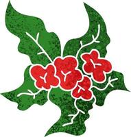 knäppa retro illustration stil tecknad julblomma vektor