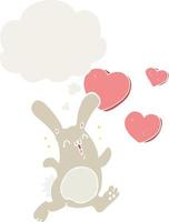 tecknad kanin i kärlek och tankebubbla i retrostil vektor