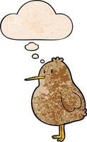 Cartoon-Kiwi-Vogel und Gedankenblase im Grunge-Texturmuster-Stil vektor