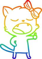 Regenbogen-Gradientenlinie Zeichnung Cartoon gähnende Katze vektor