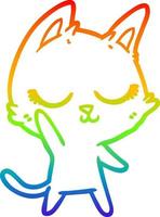 Regenbogen-Gradientenlinie, die eine ruhige Cartoon-Katze zeichnet vektor