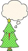Cartoon-Weihnachtsbaum und Gedankenblase im Comic-Stil vektor
