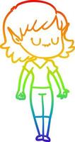 Regenbogen-Gradientenlinie, die fröhliches Cartoon-Elf-Mädchen zeichnet vektor