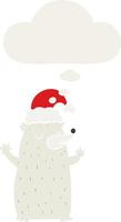 niedlicher cartoon-weihnachtsbär und gedankenblase im retro-stil vektor
