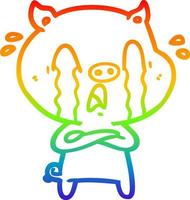 Regenbogen-Gradientenlinie Zeichnung weinendes Schwein Cartoon vektor