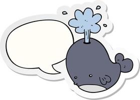 Cartoon speiender Wal und Sprechblasenaufkleber vektor