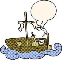 Cartoon altes Schiffbrüchiges Boot und Sprechblase im Comic-Stil vektor