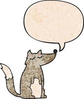 Cartoon-Wolf und Sprechblase im Retro-Textur-Stil vektor