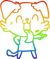 Regenbogen-Gradientenlinie Zeichnung Cartoon keuchender Hund im Kleid vektor