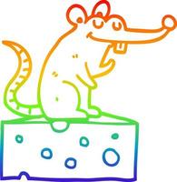 Regenbogen-Gradientenlinie Zeichnung Cartoon-Maus sitzt auf Käse vektor