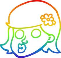 Regenbogen-Gradientenlinie Zeichnung Cartoon-Gesicht Mädchen vektor