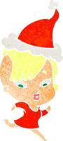 Retro-Karikatur eines überraschten Mädchens mit Weihnachtsmütze vektor