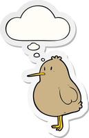 Cartoon-Kiwi-Vogel und Gedankenblase als bedruckter Aufkleber vektor