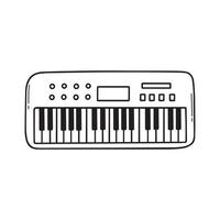 handritad synthesizer doodle. musikaliskt tangentbord, musikinstrument i skissstil. vektor illustration isolerad på vit bakgrund