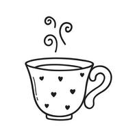 handritad kopp kaffe eller te doodle. testund i skissstil. vektor illustration isolerad på vit bakgrund