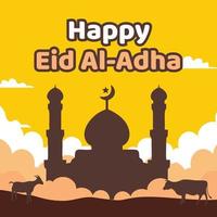 glad eid al-adha med gul bakgrund vektor