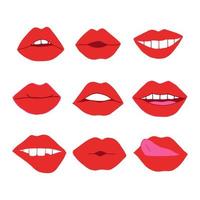 Lippen mit rotem Lippenstift-Set-Symbol. mundillustrationshand gezeichnet im karikaturstil vektor