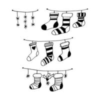 Socken für Weihnachtsgeschenke. hängendes Dekor handgezeichnet im Doodle-Stil vektor