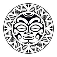 rundes Tattoo-Ornament mit Sonnengesicht im Maori-Stil. afrikanische, aztekische oder maya-ethnische maske. vektor