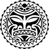 rundes Tattoo-Ornament mit Sonnengesicht im Maori-Stil. afrikanische, aztekische oder maya-ethnische maske. vektor