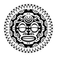 rundes Tattoo-Ornament mit Sonnengesicht im Maori-Stil. afrikanische, aztekische oder maya-ethnische maske.