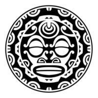 rund tatuering prydnad med solen ansikte maori stil. afrikansk, aztekisk eller maya etnisk mask. vektor