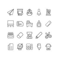 Set von Back to School-Icon-Gliederungsdesign vektor