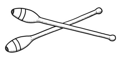 Vektor-Illustration eines gymnastischen Streitkolbens isoliert auf weißem Hintergrund. Gekritzelzeichnung von Hand vektor