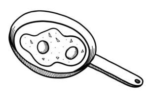 vektor illustration av en stekpanna med stekta ägg isolerad på en vit bakgrund. doodle ritning för hand