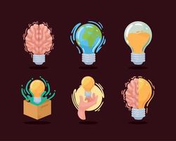 sex glödlampor idéer ikoner vektor