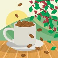 kaffeetassen- und getreideszene vektor