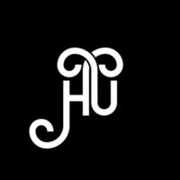 hu-Brief-Logo-Design auf schwarzem Hintergrund. hu kreative Initialen schreiben Logo-Konzept. hu Briefgestaltung. hu weißes Buchstabendesign auf schwarzem Hintergrund. Hu, Hu-Logo vektor