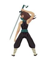 kvinnlig ninja krigare med svärd vektor