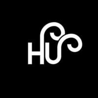 hu-Brief-Logo-Design auf schwarzem Hintergrund. hu kreative Initialen schreiben Logo-Konzept. hu Briefgestaltung. hu weißes Buchstabendesign auf schwarzem Hintergrund. Hu, Hu-Logo vektor
