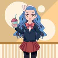 Anime-Mädchen mit kaltem Getränk vektor