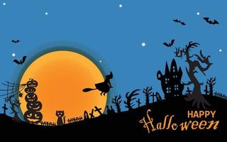 halloween försäljning banner horisontell. semester marknadsföring banner med flygande spöke, spöke, svart spindel och fladdermus, skrämmande pumpa, sicksack och konfetti på orange bakgrund, vektorillustration. vektor