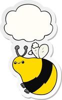 Cartoon Biene und Gedankenblase als bedruckter Aufkleber vektor