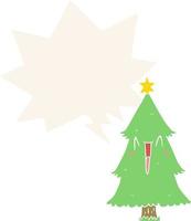 Cartoon-Weihnachtsbaum und Sprechblase im Retro-Stil vektor