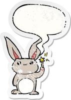 söt tecknad kanin och pratbubbla nödställd klistermärke vektor