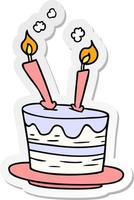 klistermärke tecknad doodle av en födelsedagstårta vektor
