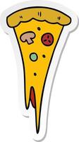 Aufkleber-Cartoon-Doodle von einem Stück Pizza vektor