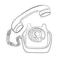 gammal roterande telefonlinjekonst svartvit ritning. retro telefonkommunikationskoncept. vektorillustration. vintage minimalismstil.ikon, tecken, skriv ut emblemdesignmall vektor