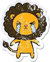 beunruhigter Aufkleber eines Cartoon-weinenden Löwen vektor