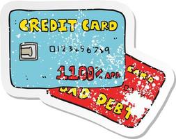 retro nödställda klistermärke av en tecknad kreditkort vektor