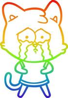 regnbågsgradient linjeteckning tecknad gråtande katt vektor