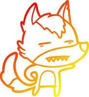 Warme Gradientenlinie Zeichnung Cartoon-Wolf mit Zähnen vektor
