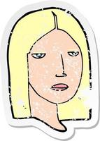 retro nödställd klistermärke av en tecknad seriös kvinna vektor
