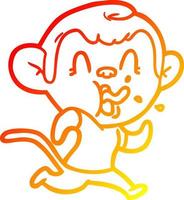 Warme Gradientenlinie zeichnet verrückten Cartoon-Affen, der läuft vektor