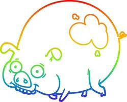 Regenbogen-Gradientenlinie Zeichnung Cartoon schlammiges Schwein vektor