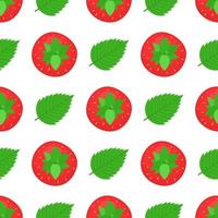 Nahtloses Muster mit frischen hellen exotischen ganzen Erdbeeren und Blättern auf weißem Hintergrund. sommerfrüchte für einen gesunden lebensstil. Bio-Obst. Cartoon-Stil. Vektorillustration für jedes Design. vektor